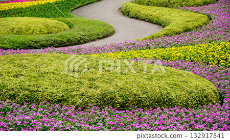 Luxury landscape design of the tropical garden.  132917841