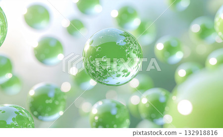 Bright and fresh green beauty ingredient bubbles Moisturizing skin care background material that expresses transparency and cleanliness 132918816