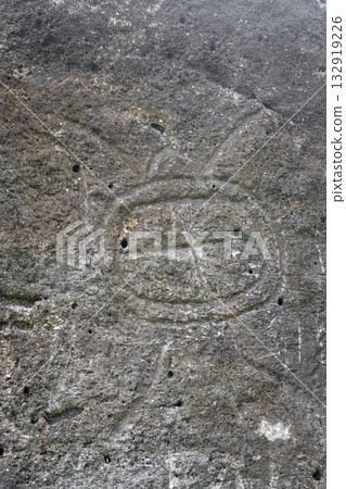 Ancient turtle petroglyph at Marae Manunu on Huahine island, French Polynesia 132919226