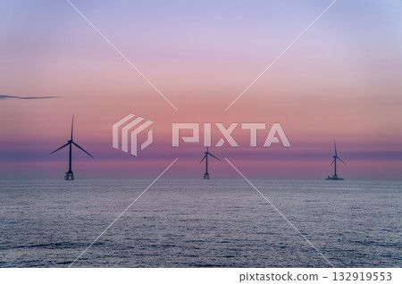 Sunset seascape at Miaoli with wind turbines in Taiwan. Sunset seascape at Miaoli with wind turbines in Taiwan. 132919553