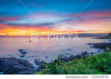 Waimushan Sunrise Keelung Island View Taiwan Vibrant Sea Sunset Dawn Time Lapse. 132919576