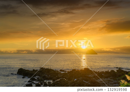 Sunrise at Waimushan Keelung Taiwan with Fishing Boats and Keelung Islet. Sunrise at Waimushan Keelung Taiwan with Fishing Boats and Keelung Islet. 132919598