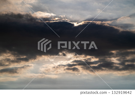 Sunset Light Piercing Clouds Over Shimen Coast in New Taipei Taiwan. 132919642
