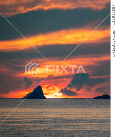 Magical Sunrise Over Keelung Islet and Coastal Waters, Keelung Taiwan. 132919687