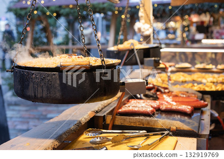 Fair in winter for the New Year and Christmas holidays, food houses in Tallinn Estonia 132919769