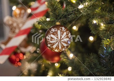 christmas tree for christmas with garland and decorations 132919840