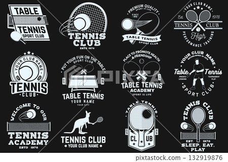 Table tennis and tennis sport club poster, banner, flyer. Vector. For table tennis and ping pong logotype templates and sticker. Place to promote health and friendship. Match, competition promotion 132919876