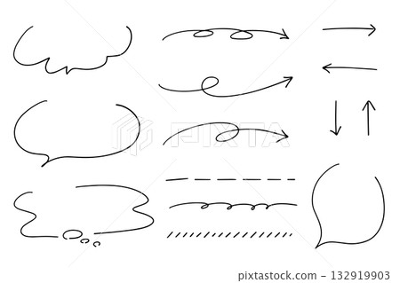 Hand drawn line and speech bubble arrow set 132919903