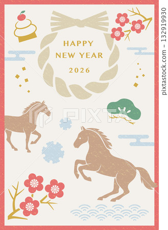 A cute and soft New Year's card template (Year of the Horse) 132919930