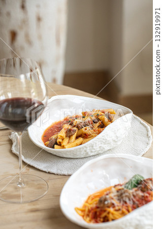 Pasta with tomato sauce and red wine Pasta with tomato sauce and red wine 132919971