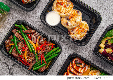 Healthy meal prep with beef and vegetables Healthy meal prep with beef and vegetables 132919982