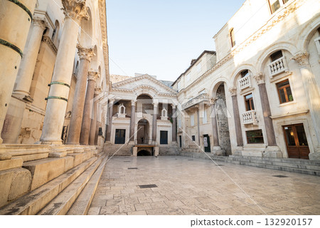 Split, Croatia, Palace of Diocletian in the old town, old ruins with a bell tower in the center Split, Croatia, Palace of Diocletian in the old town, old ruins with a bell tower in the center 132920157