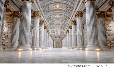 Luxurious Marble Hall with Classical Columns Luxurious Marble Hall with Classical Columns 132920380