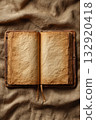 Ancient vintage book on linen fabric 132920418
