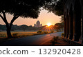 Taj Mahal at Sunrise Viewed from Garden Path 132920428