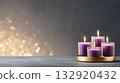 Purple Candles Burning in Golden Holder 132920432