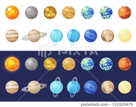 Three-dimensional illustration material set of planets in the solar system 132920479