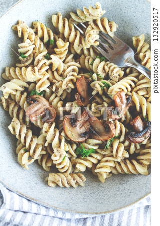fusilli pasta, in creamy mushroom sauce, pasta with mushrooms, homemade, no people, fusilli pasta, in creamy mushroom sauce, pasta with mushrooms, homemade, no people, 132920517