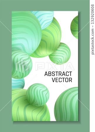 Abstract green ball. 3d balloon with stiped texture, colorful plastic sphere dynamic background, minimal geometric poster template, circle with ornament. Vector illustration Abstract green ball. 3d balloon with stiped texture, colorful plastic sphere dynamic background, minimal geometric poster template, circle with ornament. Vector illustration 132920608