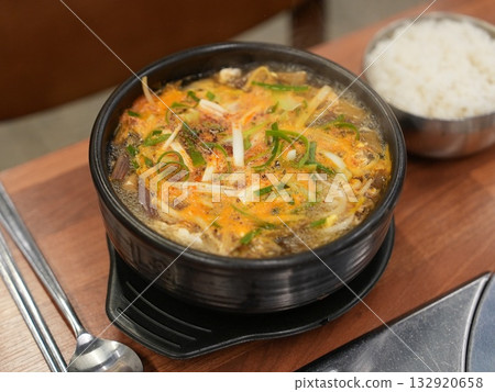 Korean traditional food. Spicy Beef and Vegetable Soup : yukgaejang Korean traditional food. Spicy Beef and Vegetable Soup : yukgaejang 132920658