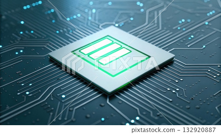 Green block floating on a circuit board representing consent form digital approval and security 132920887