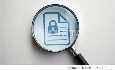 Magnified document under another document with a magnifying glass symbolizing privacy inspection 132920909