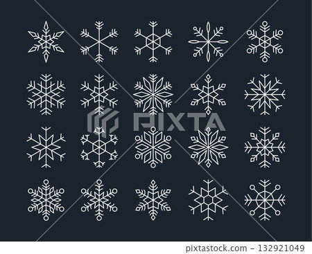 set of abstract blue line snowflakes icons, snowflake snow symbol collection for new year, Christmas, winter design cards, poster, banner, pattern, advertisement , snowflakes vector icon template	 132921049