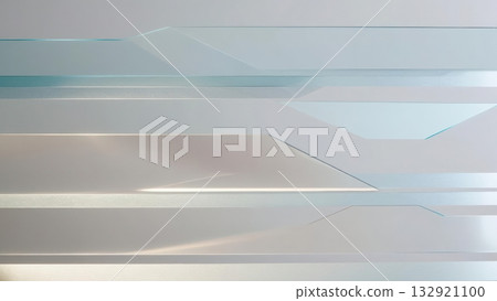 Wall with clock surrounded by geometric semi transparent layers creating an impenetrable barrier 132921100