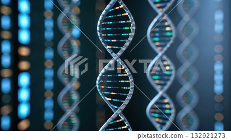 Digital dna strip featuring evolving icons and code illustrating genetic structure and data Digital dna strip featuring evolving icons and code illustrating genetic structure and data 132921273