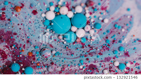 Shiny bubble flow. Ink spill. Defocused blue white purple colorful glitter oil round water floating on abstract art bokeh background. Shiny bubble flow. Ink spill. Defocused blue white purple colorful glitter oil round water floating on abstract art bokeh background. 132921546