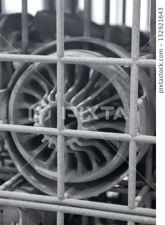 Object printed on 3D printer from molten plastic powder close-up. Model printed on 3D printer from melted polyamide powder. New modern additive 3D printing technology. Multi Jet Fusion MJF technology 132921643