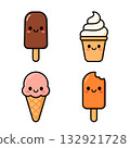 Cute cartoon ice cream set with smiling faces 132921728