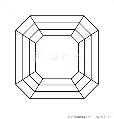 Asscher diamond cut shape. Diamond top view. Gemstone outline icon for jewellery design, branding, packaging, logo, digital graphic. Asscher brilliant cut pattern. Design simple diagram. Asscher diamond cut shape. Diamond top view. Gemstone outline icon for jewellery design, branding, packaging, logo, digital graphic. Asscher brilliant cut pattern. Design simple diagram. 132921872