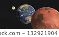 Artistic rendering of Earth, Moon, and Mars in space. 132921904