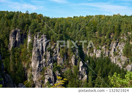 Sandstone rock towers in Saxon Switzerland National Park Sandstone rock towers in Saxon Switzerland National Park 132921924