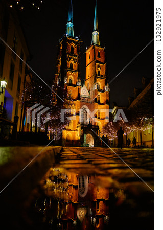 Cathedral of St John the Baptist in Wroclaw illuminated at night Cathedral of St John the Baptist in Wroclaw illuminated at night 132921975