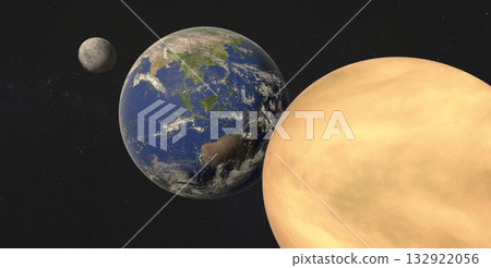 Artistic rendering of Earth, Moon, and Venus in space Artistic rendering of Earth, Moon, and Venus in space 132922056