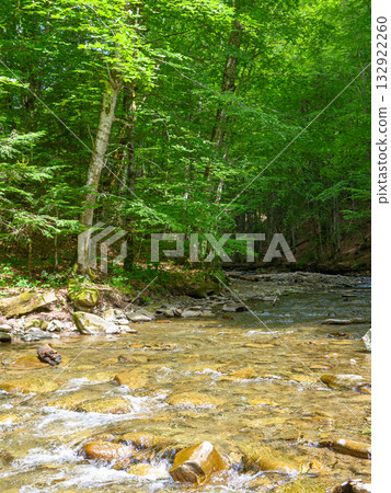 river in the forest. beautiful nature background with rocks. summer landscape with flowing water stream on a sunny day. lush green foliage in the trees river in the forest. beautiful nature background with rocks. summer landscape with flowing water stream on a sunny day. lush green foliage in the trees 132922260
