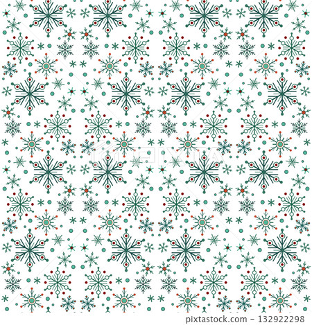 White green seamless pattern of snowflakes. Winter seasonal snowfall background. Snowflakes with six rays. Christmas decor White green seamless pattern of snowflakes. Winter seasonal snowfall background. Snowflakes with six rays. Christmas decor 132922298