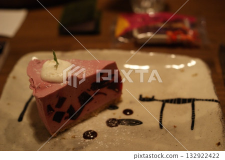 A natural cafe plate decorated with berry mousse cake and Japanese sweets A natural cafe plate decorated with berry mousse cake and Japanese sweets 132922422