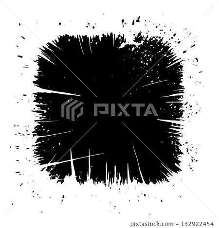 Creative black paint splash with texture and dynamic lines on white background 132922454