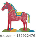 北歐民間藝術紅馬向量-北歐達拉納馬風格 132922476