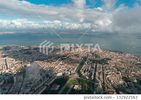 Aerial view of Lisbon city and Tagus river, Portugal Aerial view of Lisbon city and Tagus river, Portugal 132922563