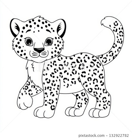 Cute cartoon leopard cub with spots and curly tail Cute cartoon leopard cub with spots and curly tail 132922782