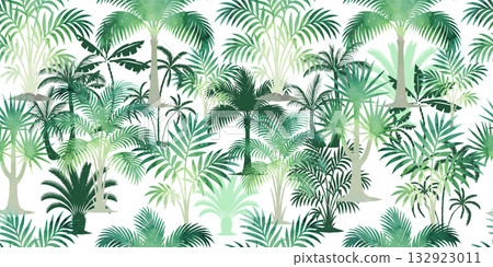 Seamless pattern with watercolor palm trees. Hand drawn. Not AI, vector illustration. 132923011