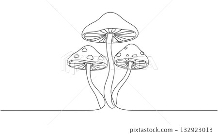 Mushroom illustration in continuous line drawing style. isolated on white background Mushroom illustration in continuous line drawing style. isolated on white background 132923013