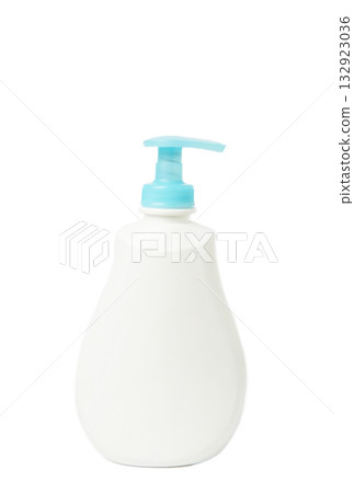 White plastic bottle of liquid soap isolated on white background. 132923036