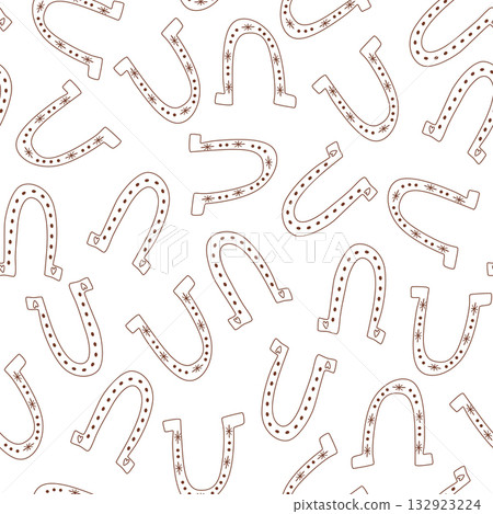 Horseshoe seamless pattern. Vector hand drawn cowboy theme repeat repeat background, wallpaper. 132923224