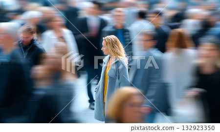 Elegant manicured nails with pink ombre design on knitted sweater sleeve 132923350
