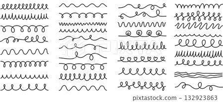 Hand Drawn Wavy Lines Set, Doodle Curly Pattern Brushes for Illustrator 132923863